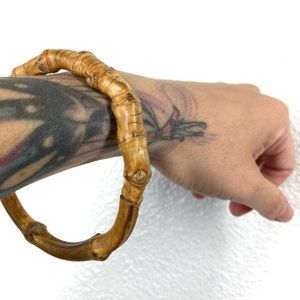 Twisted bamboo bangle bracelet wood natural tone